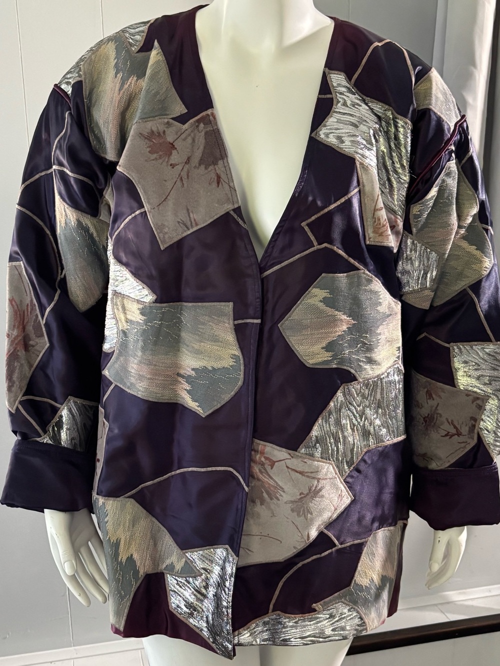 Vintage Viktor Camarena Plum Patchwork Blazer with Metallic and Beige Panel